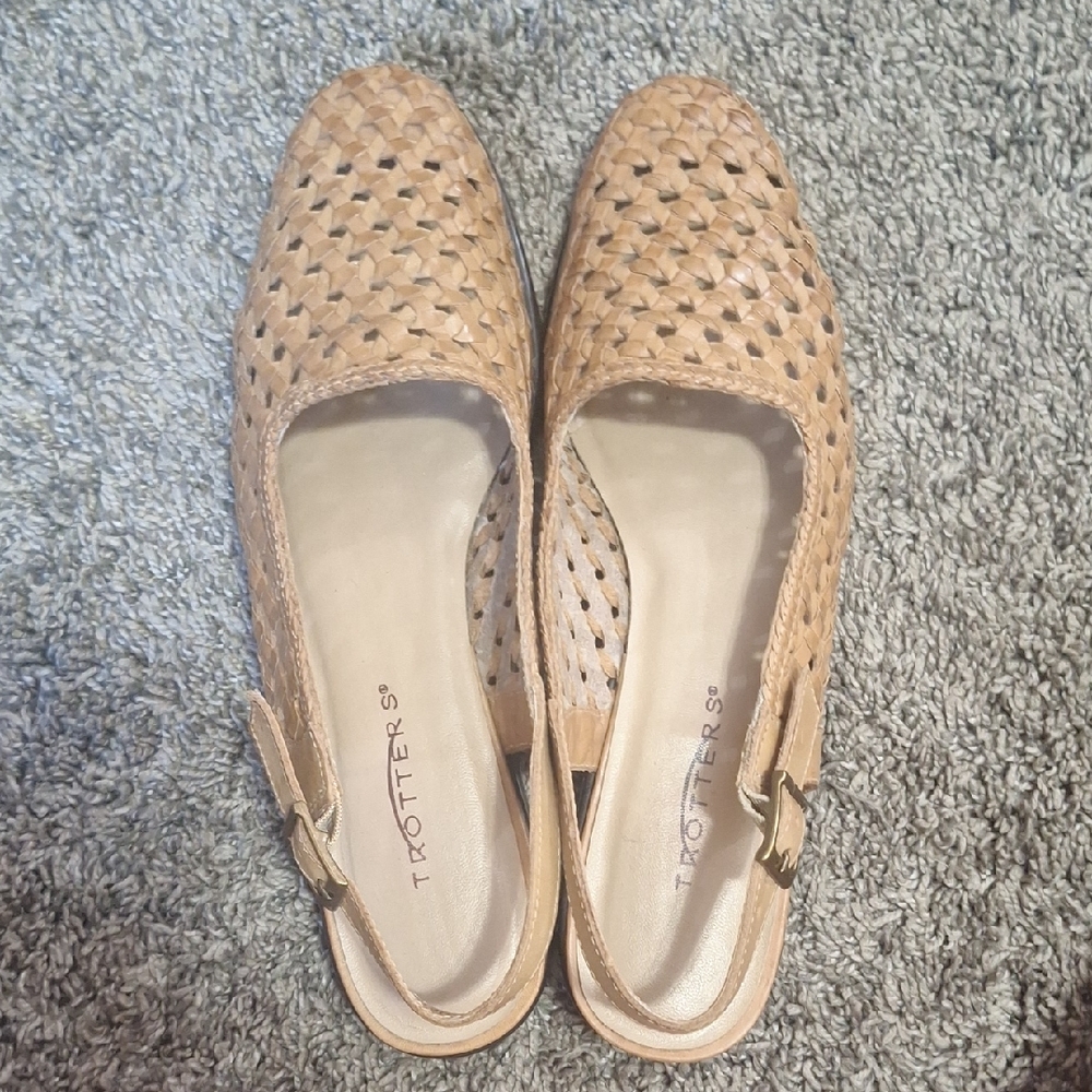 Trotters Tan Leather Woven Slingback Flats-9N-Camel Tan - Picture 10 of 10